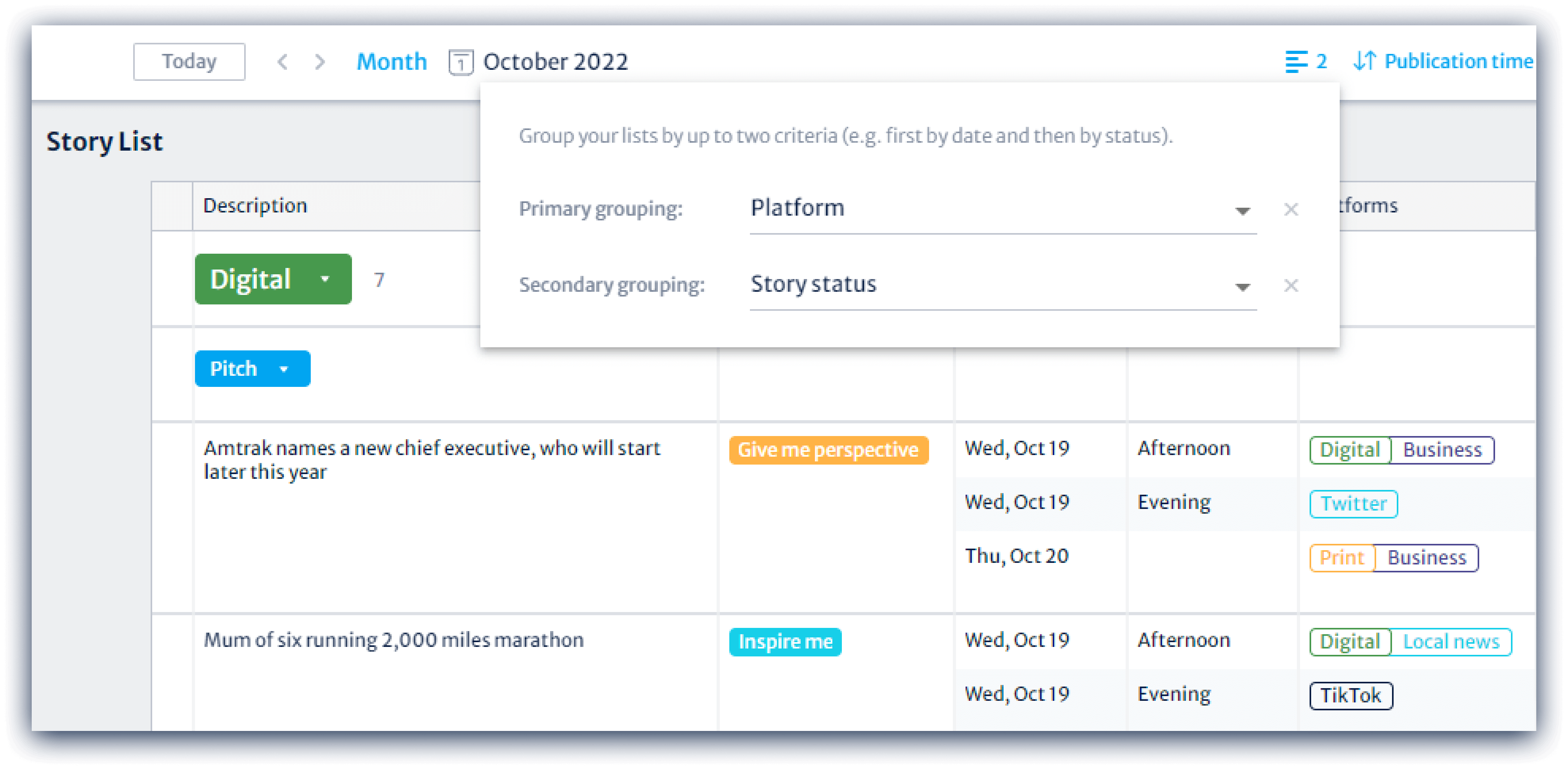 Manage your story flow with flexible grouping 